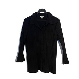 Christopher & Banks women’s black pleated button down long sleeve blouse size XL